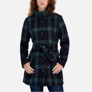 BCX Juniors Belted Double Breasted Peacoat in Navy Green, Size XSmall
